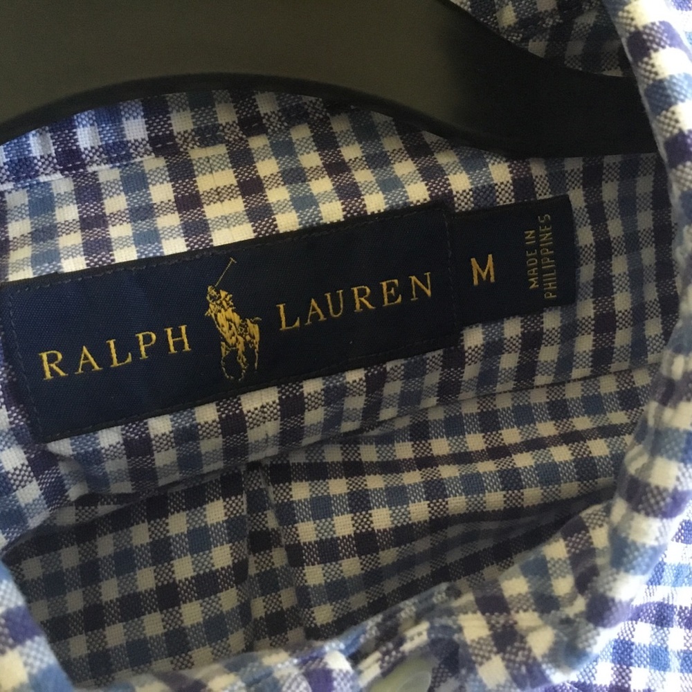RALPH LAUREN navy blue plaid button down shirt M - Picture 4 of 5